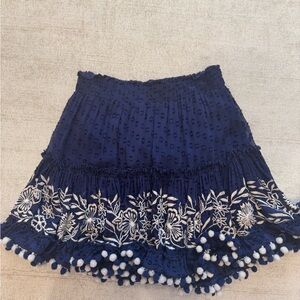 Misa Los Angeles Blue Embellished Skater Mini Skirt